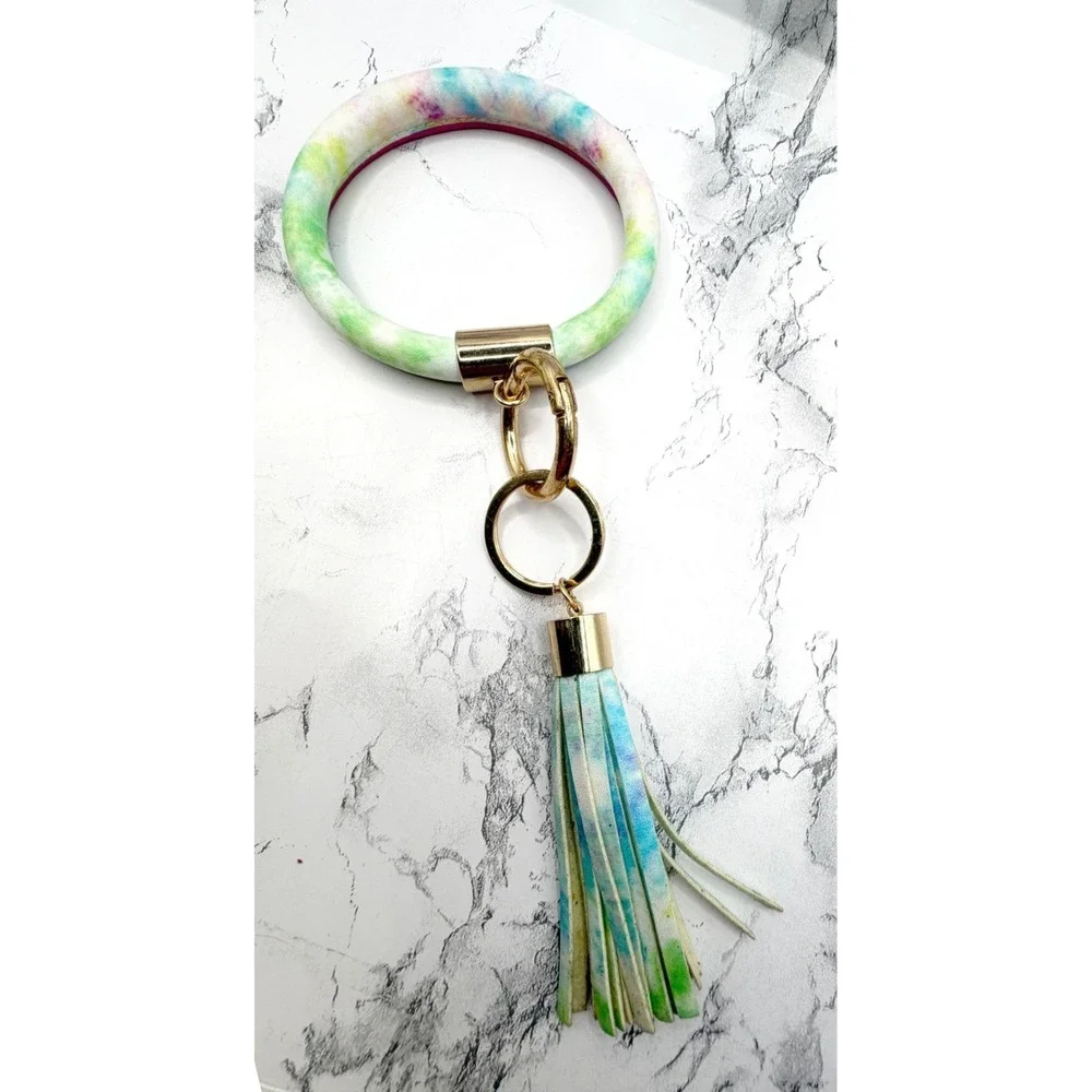 Pastel Bangle Keychain Wristlet Gold Tone Tassel 9